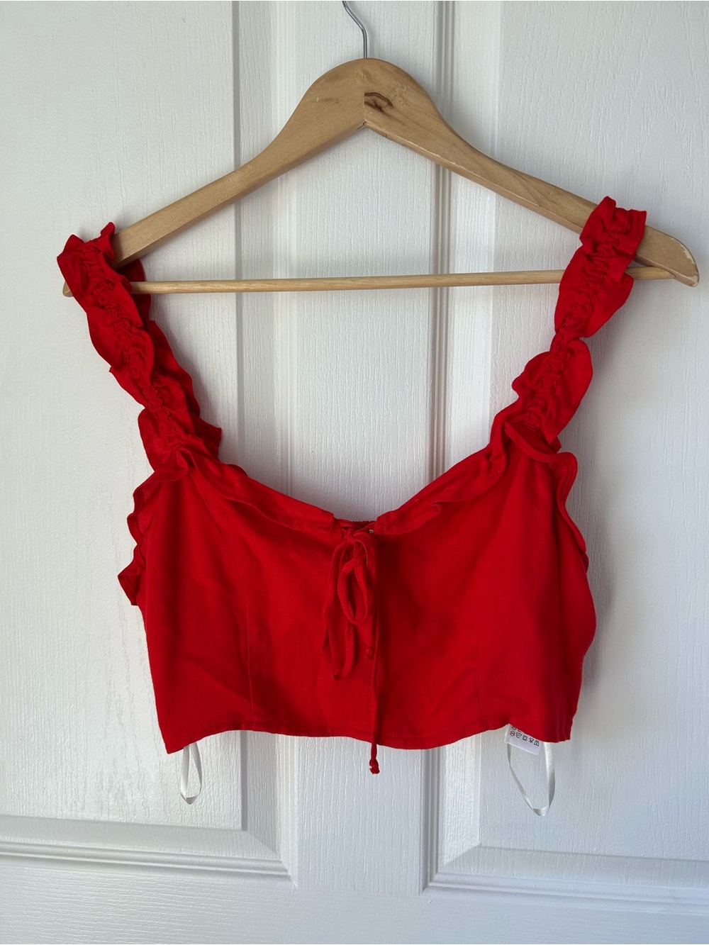 Forever 21 Red Ruffle Strap Tie-Front Crop Top